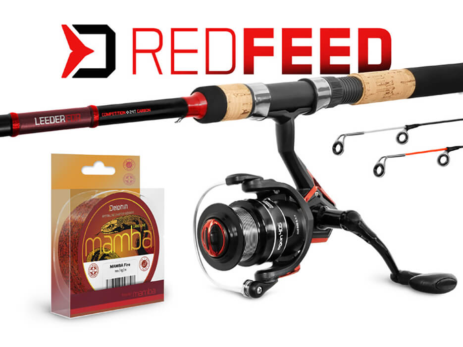 Feedrový SET DELPHIN RedFeed + navijak + vlasec
